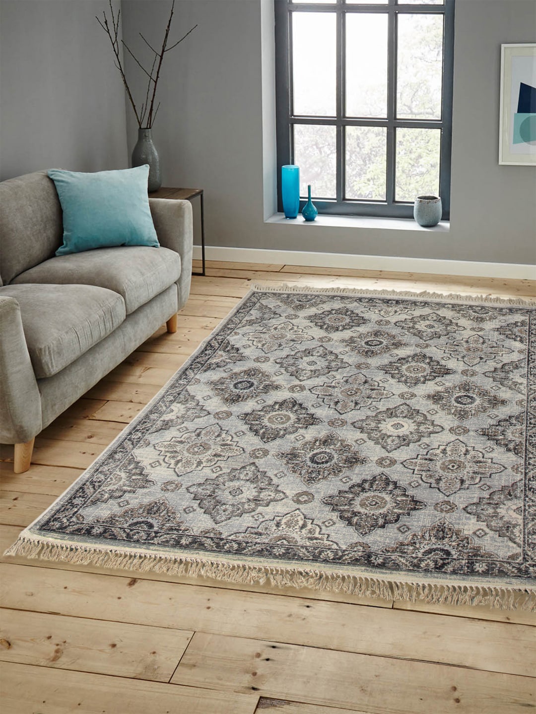 

OBSESSIONS Grey & Beige Printed Belluchi Anti-Skid Carpet