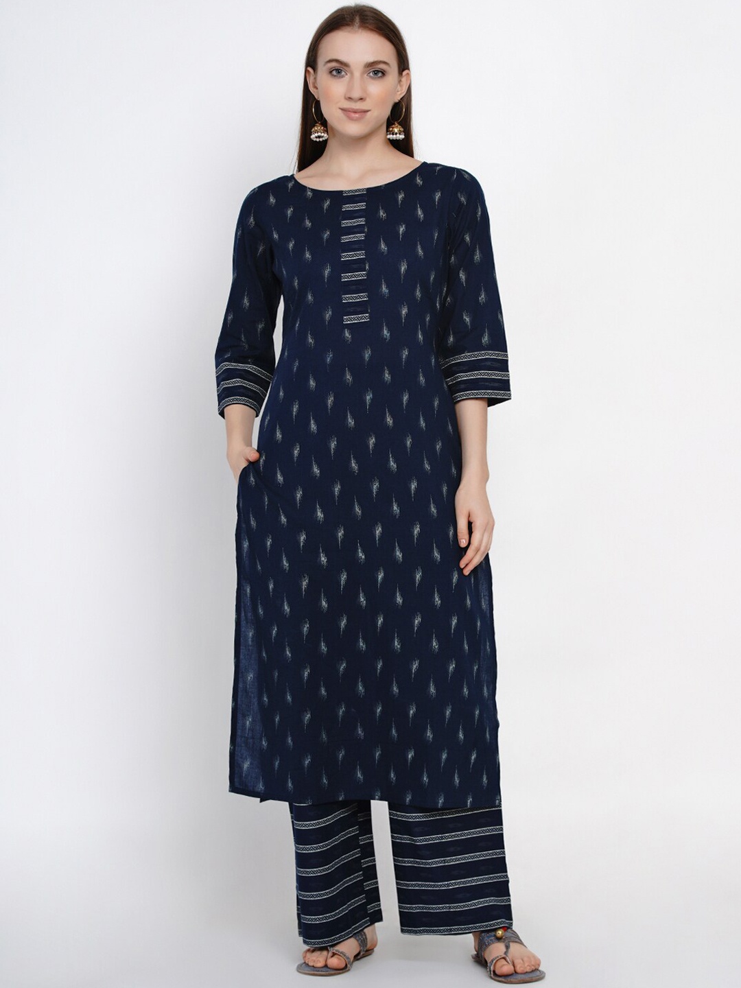 Yuris Women Navy Blue Printed Kurta with Palazzos