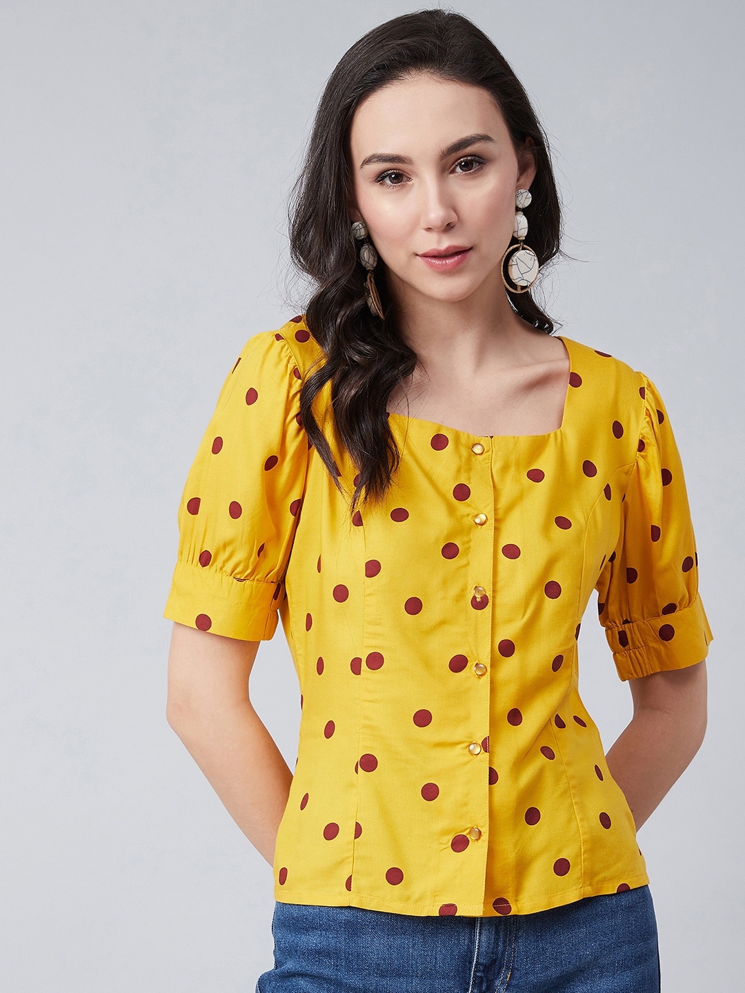 RARE Women Yellow Printed Top