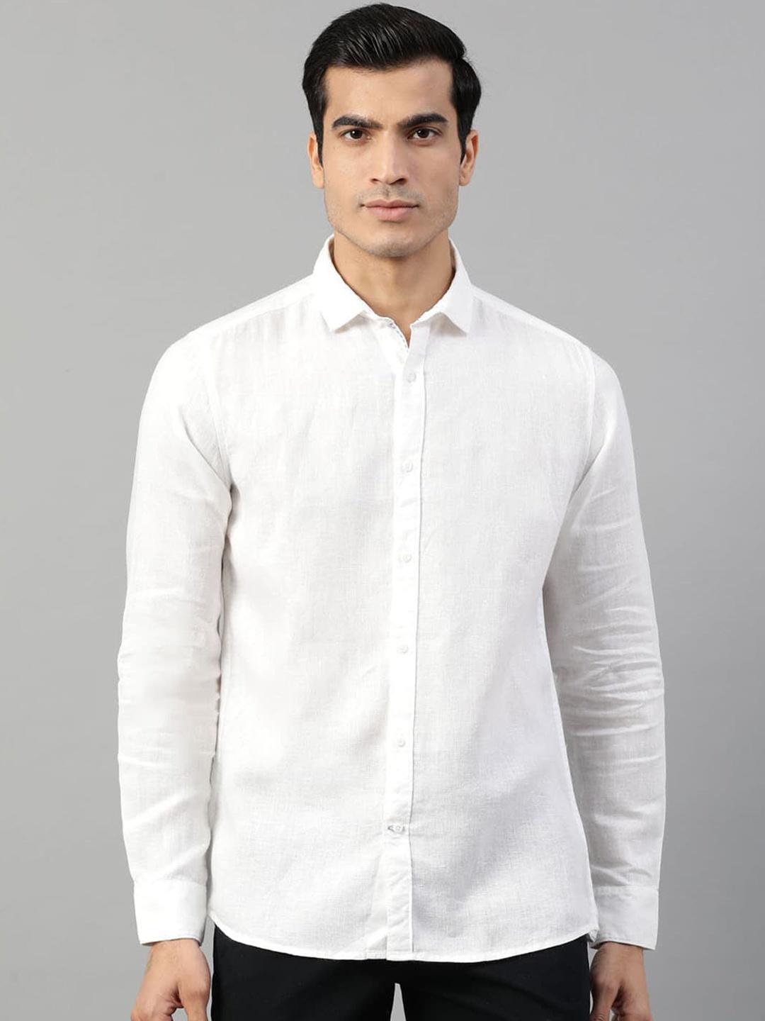 HARSAM Men White Regular Fit Solid Casual Shirt