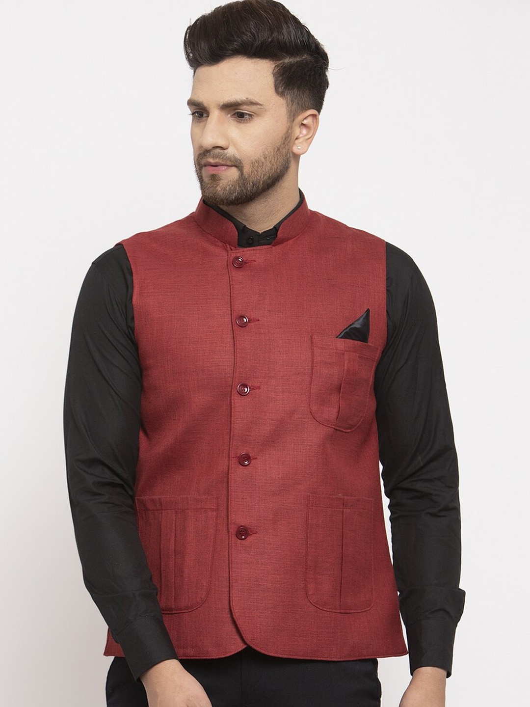 

KLOTTHE Men Maroon Solid Nehru Jacket