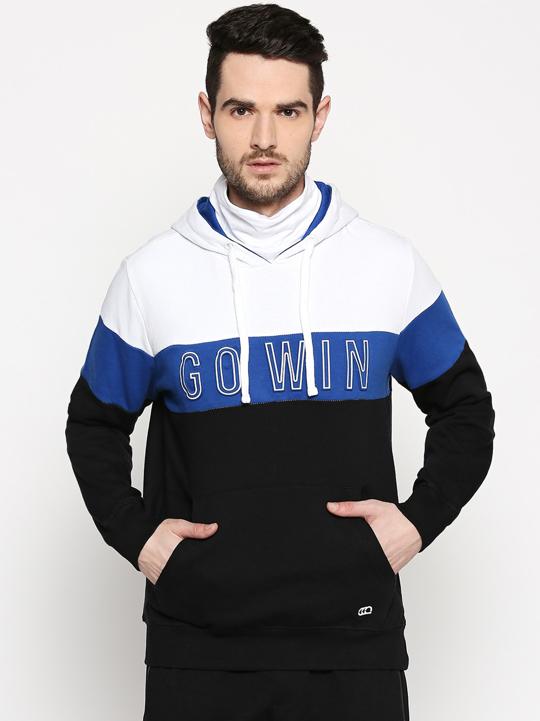 

Ajile by Pantaloons Men White Colourblocked Hooded Sweatshirt