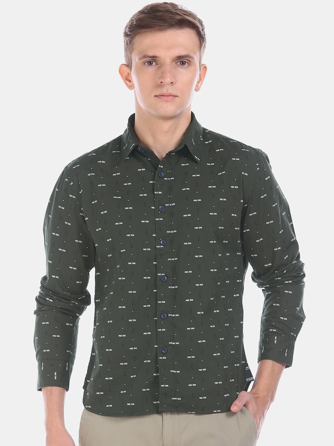 

Colt Men Olive Green & White Regular Fit Printed Casual Shirt