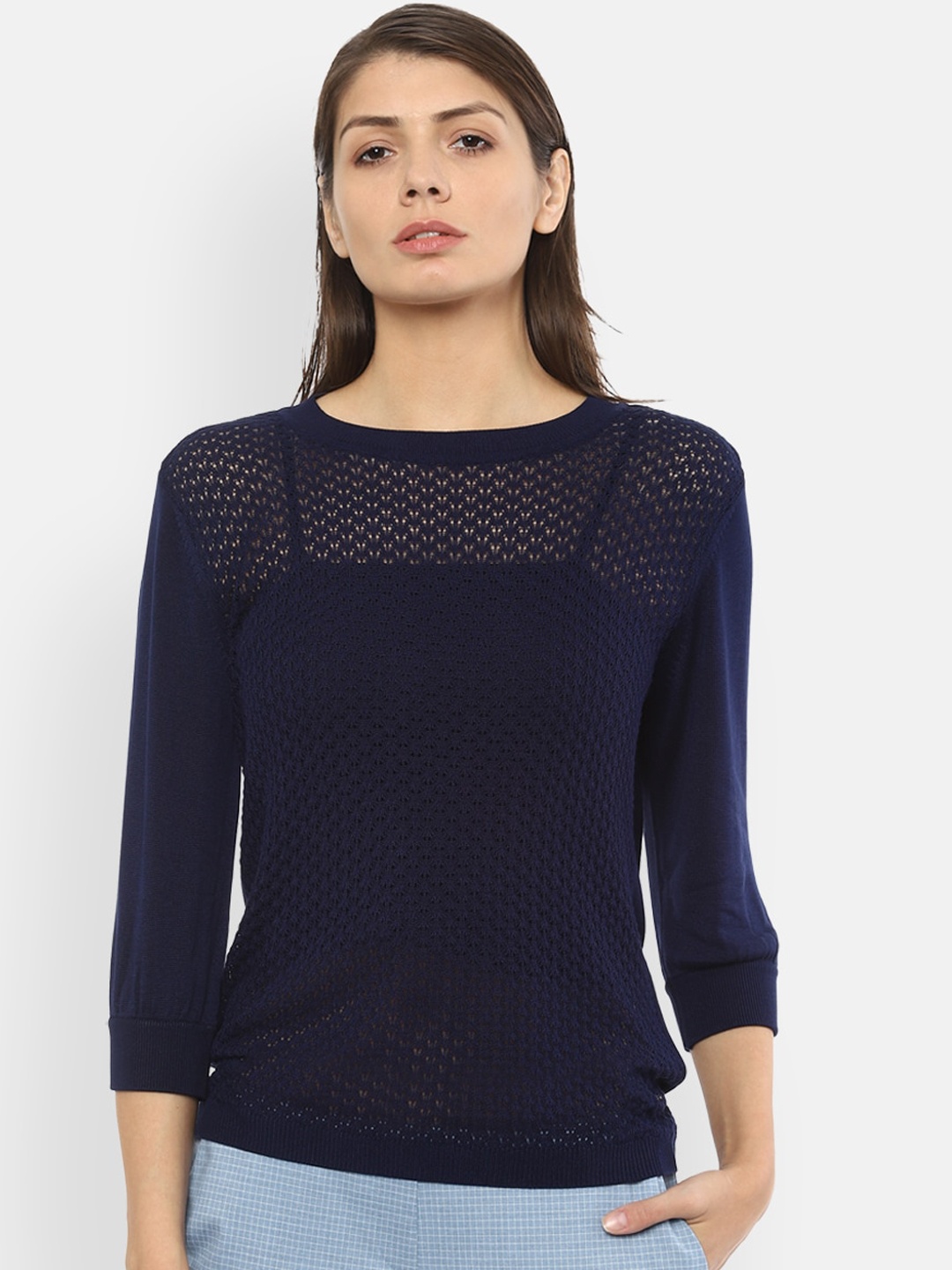 

Van Heusen Woman Women Navy Blue Self Design Top