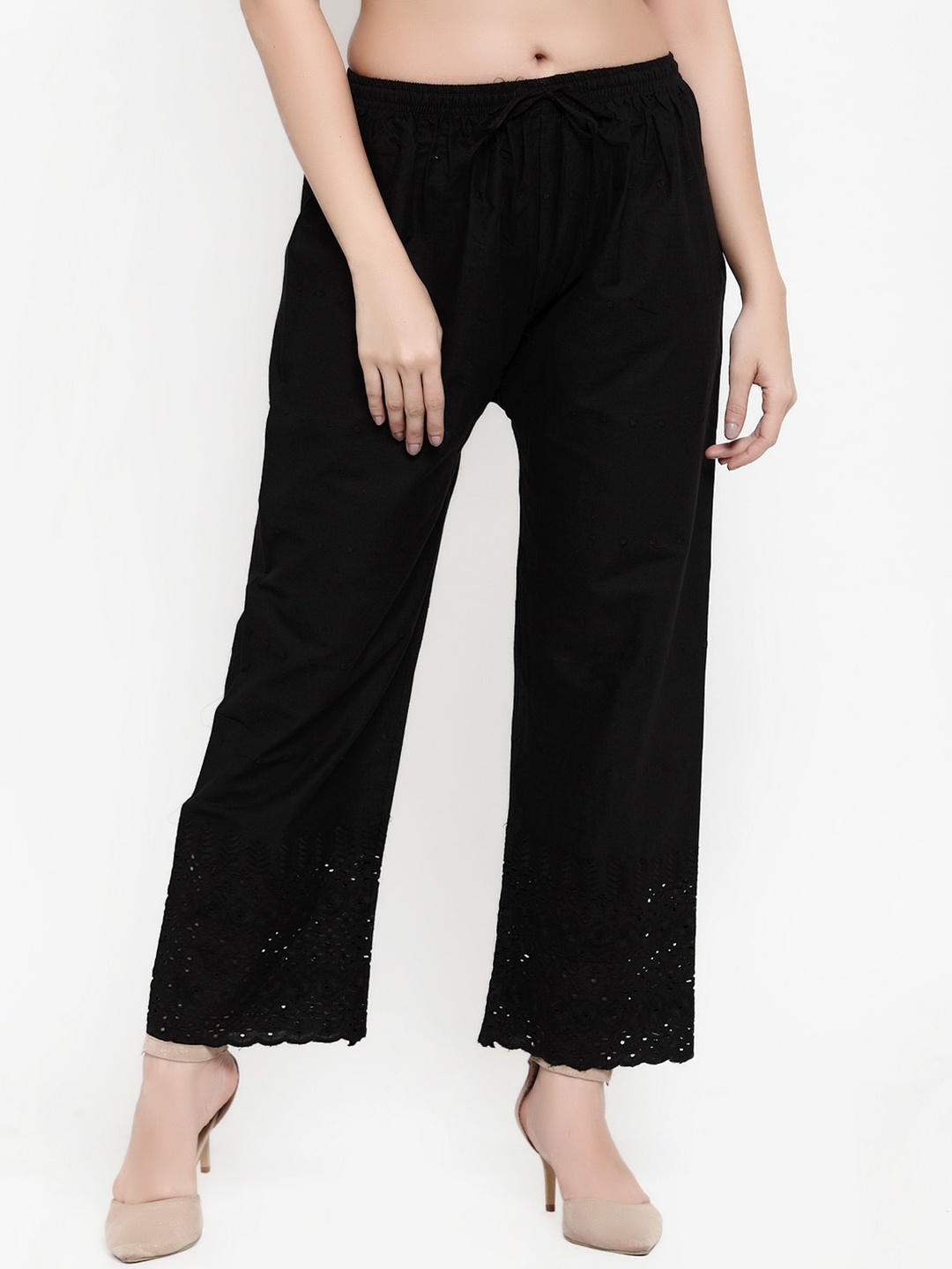 

Miaz Lifestyle Women Black Self Design Palazzos