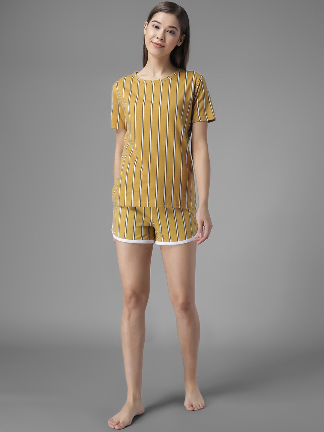 

Kotty Women Yellow & White Striped Night Suit