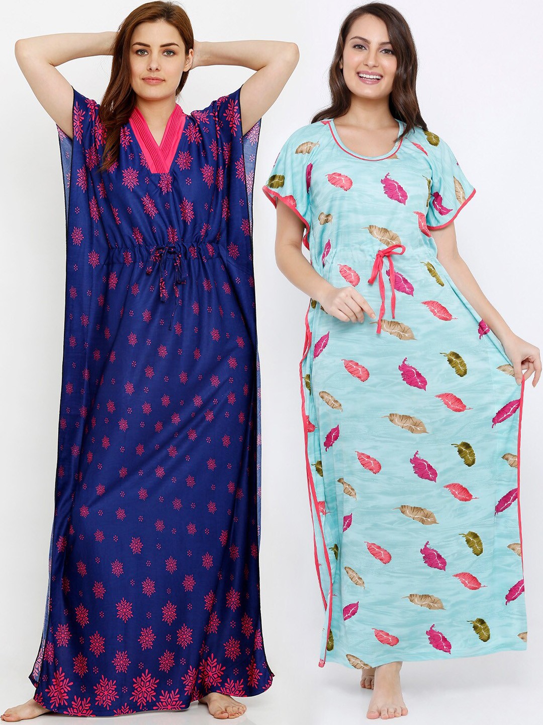 

Pretty Awesome Women Pack of 2 Printed Kaftan Maxi Nightdress, Blue