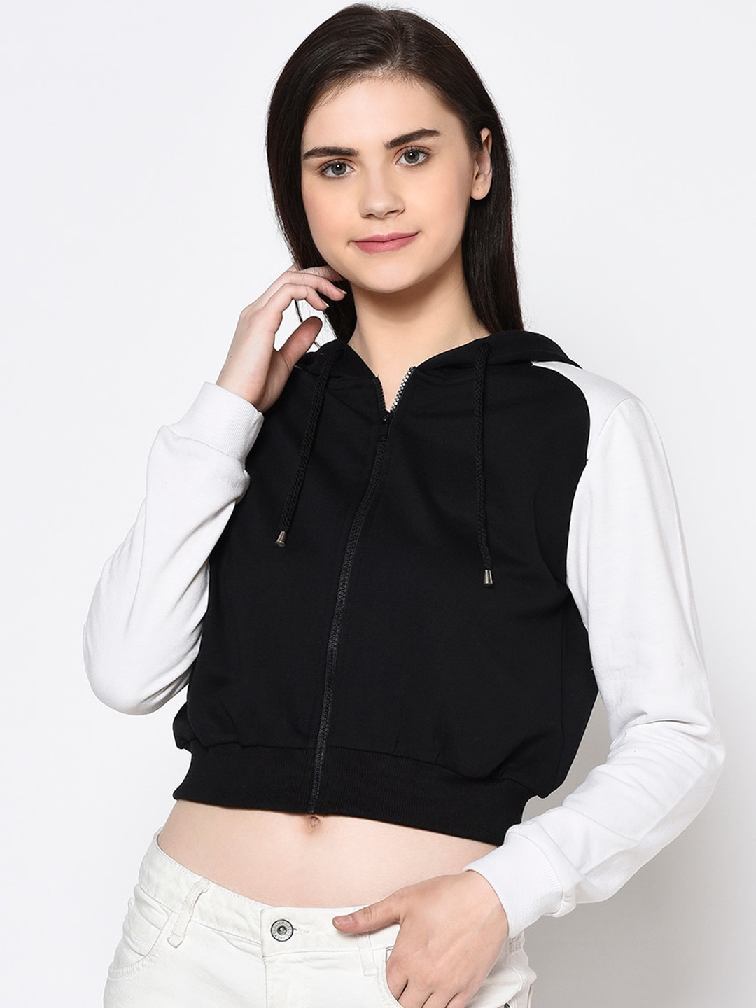 

Rigo Women Black & White Colourblocked Hooded Sweatshirt