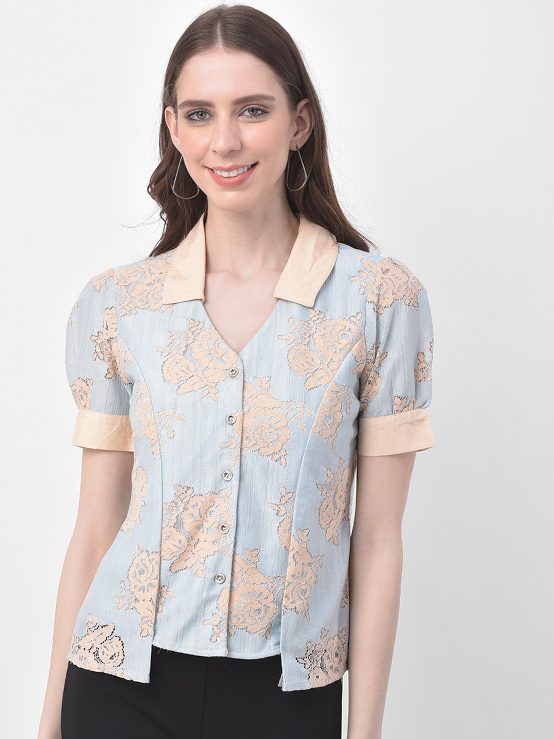 

Latin Quarters Women Blue Self Design Shirt Style Top