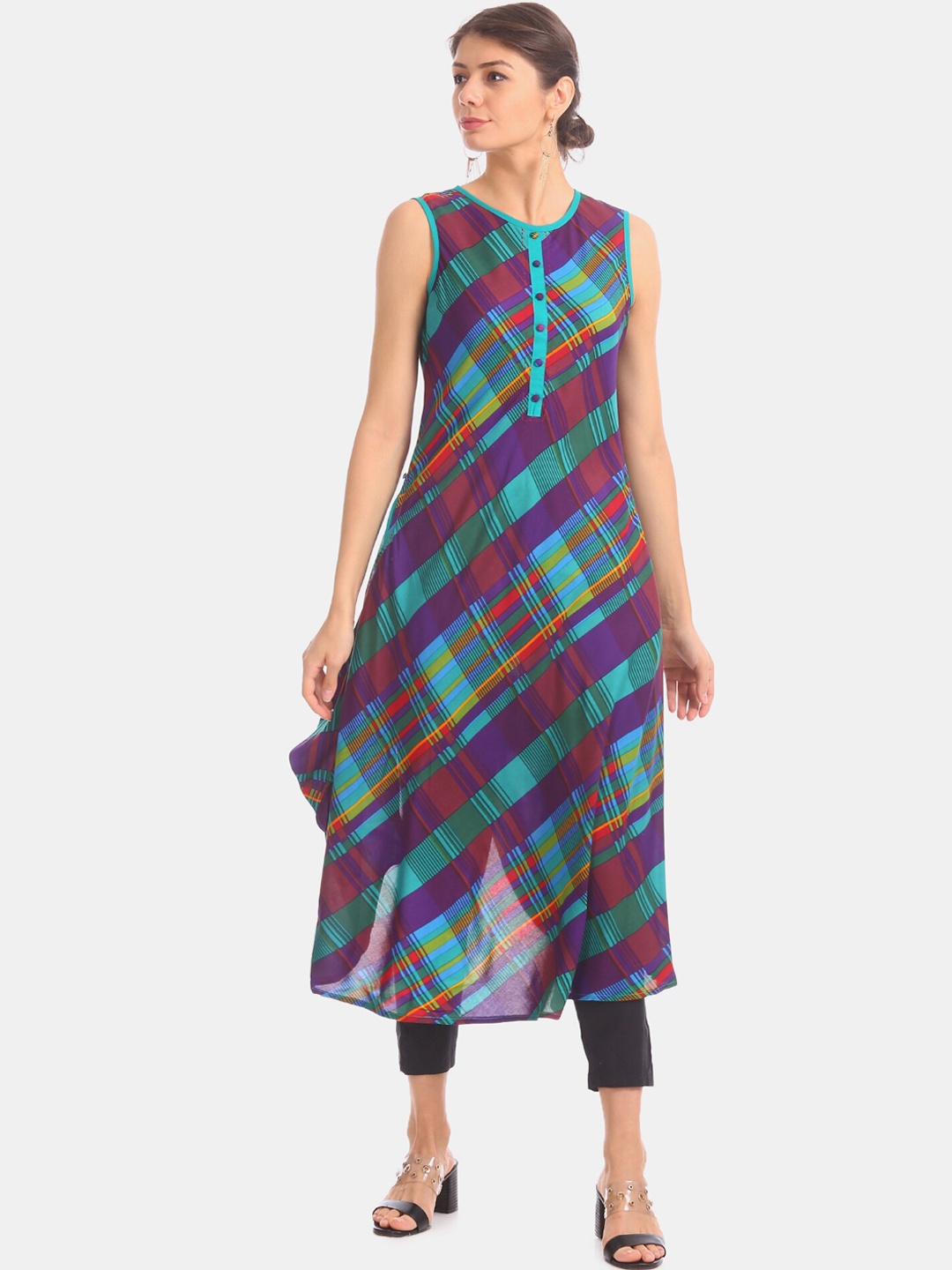 

Anahi Women Multicoloured Checked A-Line Kurta, Multi