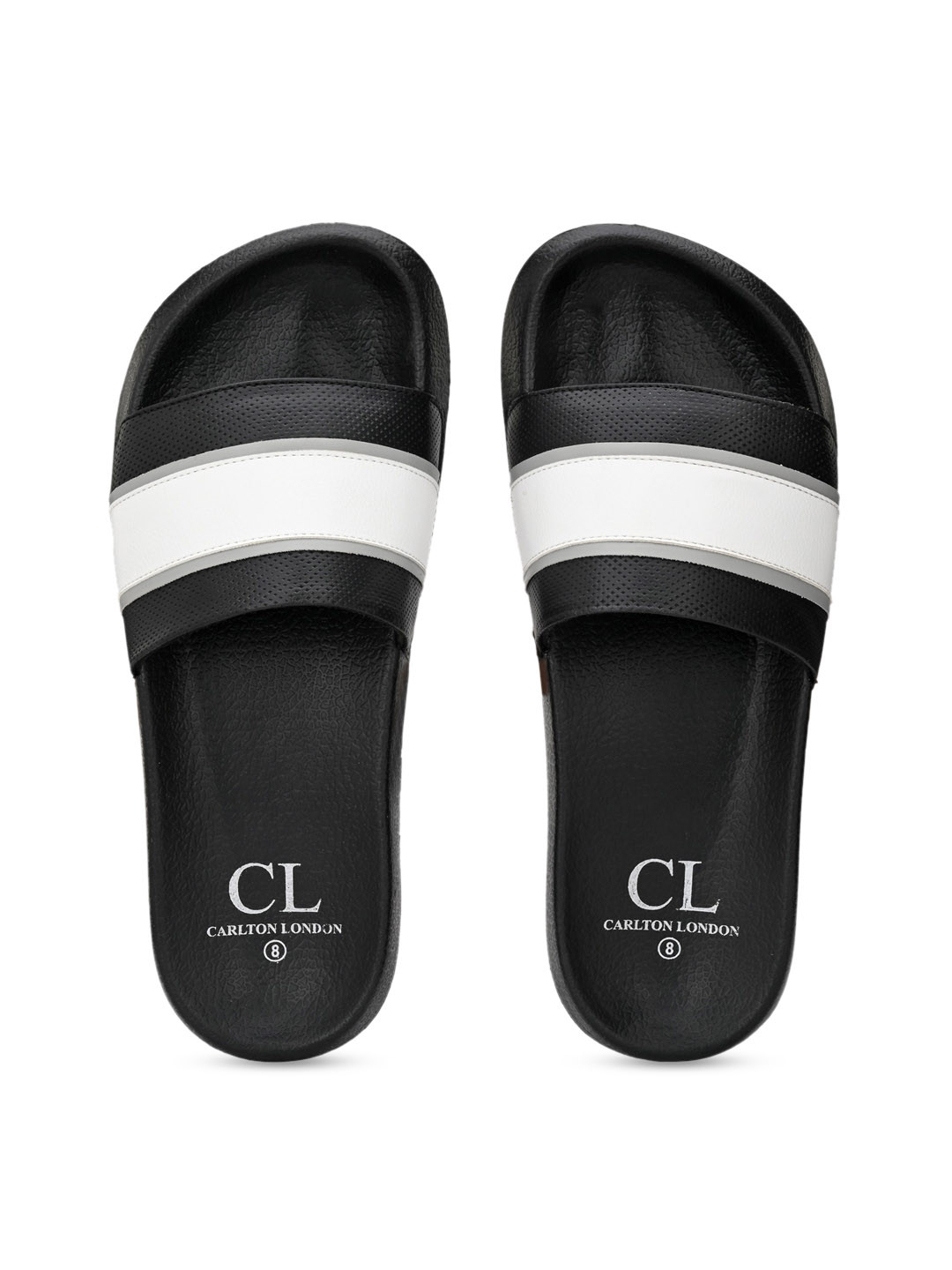 

Carlton London Men Black & White Striped Sliders