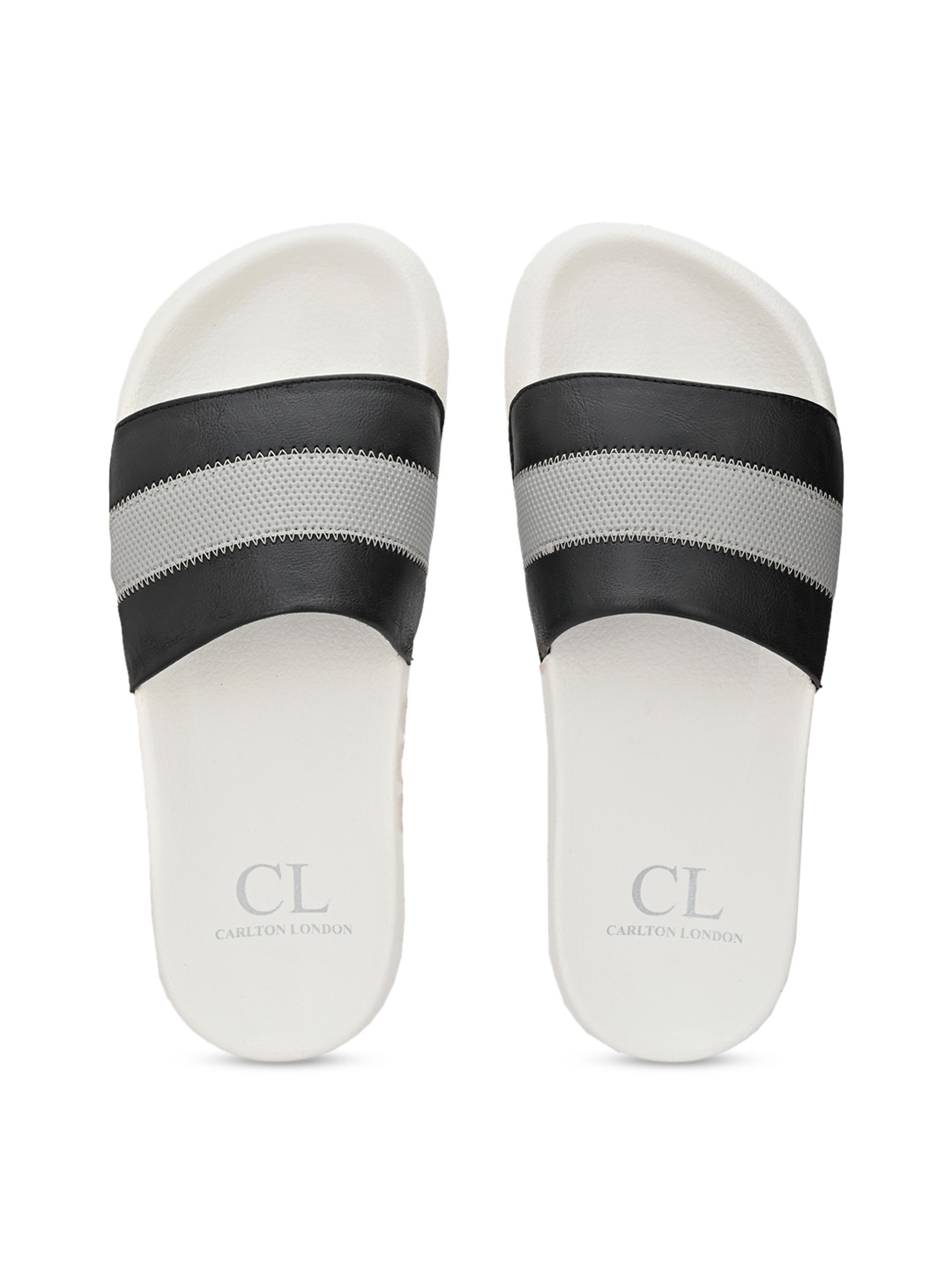 Carlton London Men Grey & Black Colourblocked Sliders