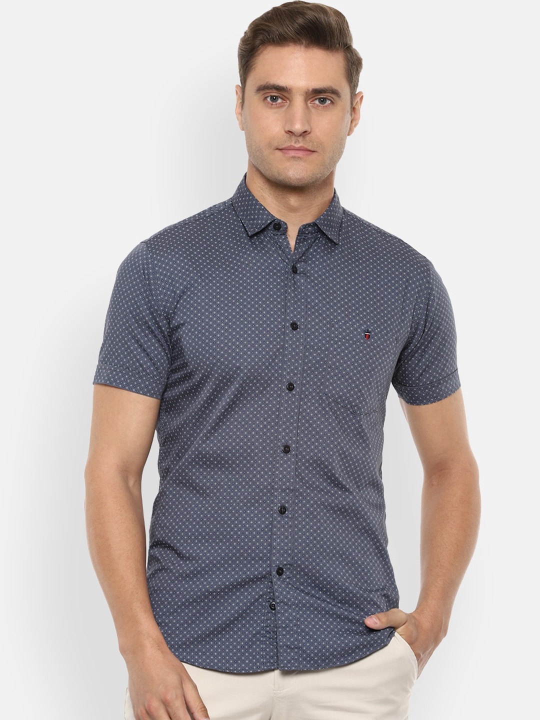 

Louis Philippe Jeans Men Grey & Off-White Slim Fit Printed Casual Shirt