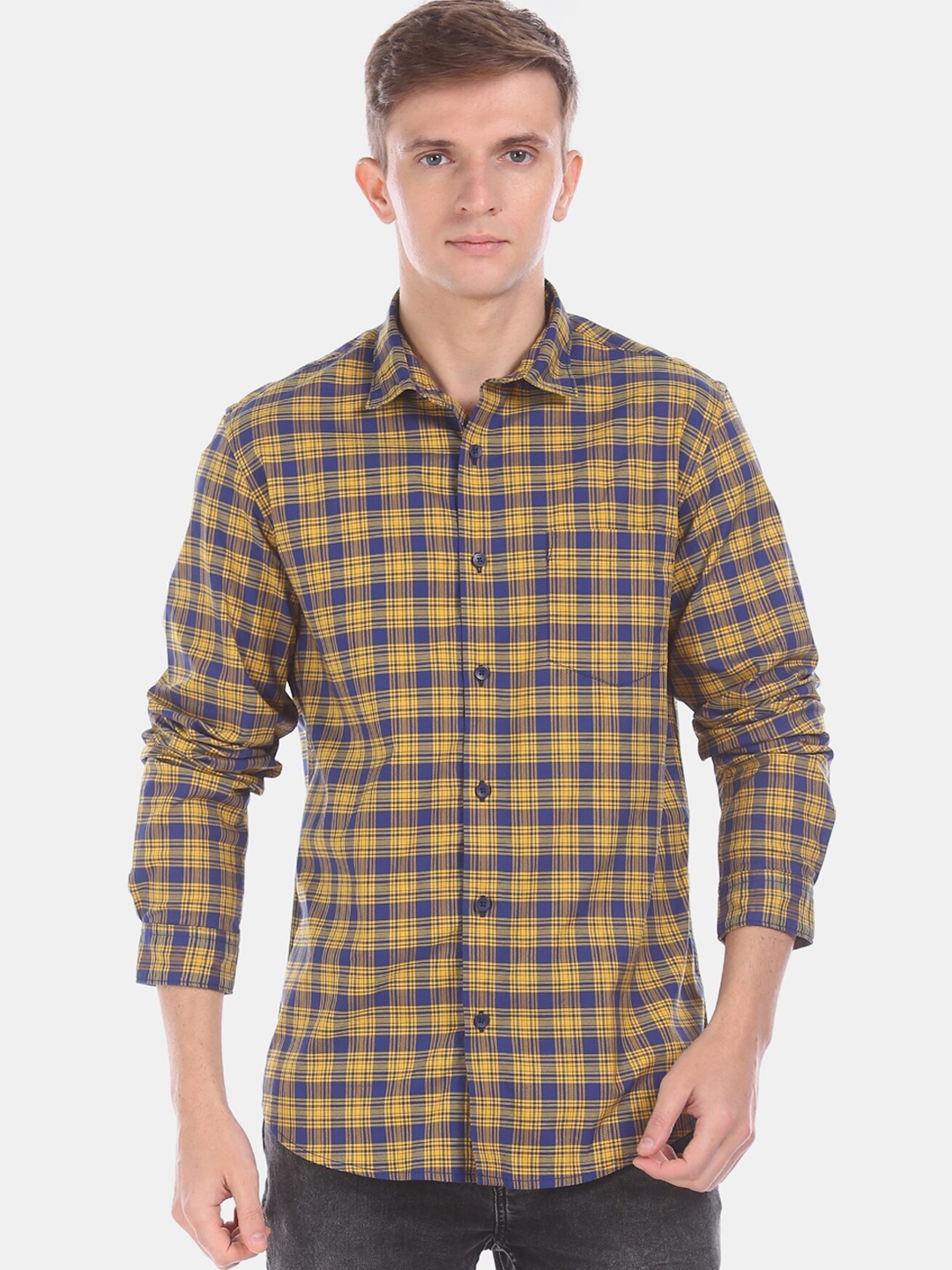 

Ruggers Men Yellow & Blue Regular Fit Checked Casual Shirt