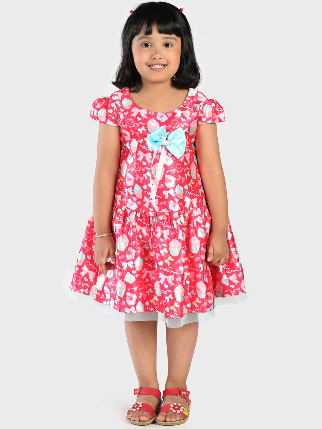 

MANY FROCKS & Girls Red Printed Fit and Flare Dress