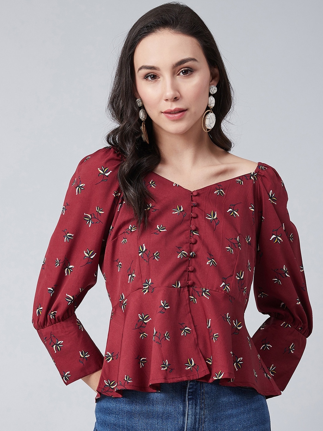 

RARE Women Red Printed Peplum Top