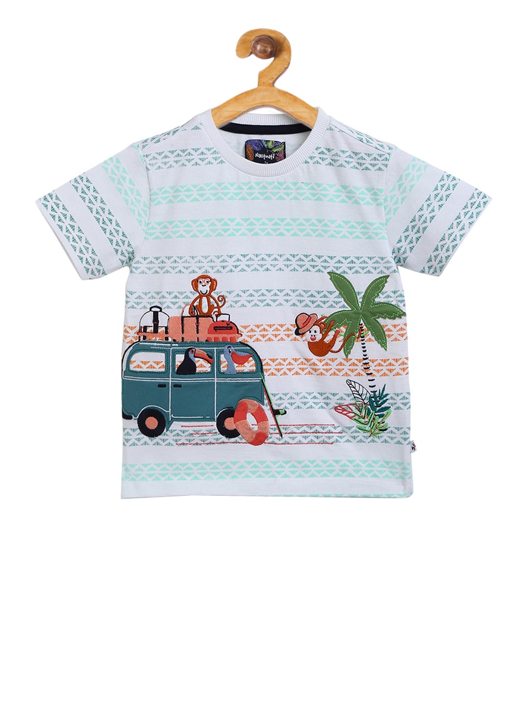 

Nauti Nati Boys White Printed Round Neck T-shirt
