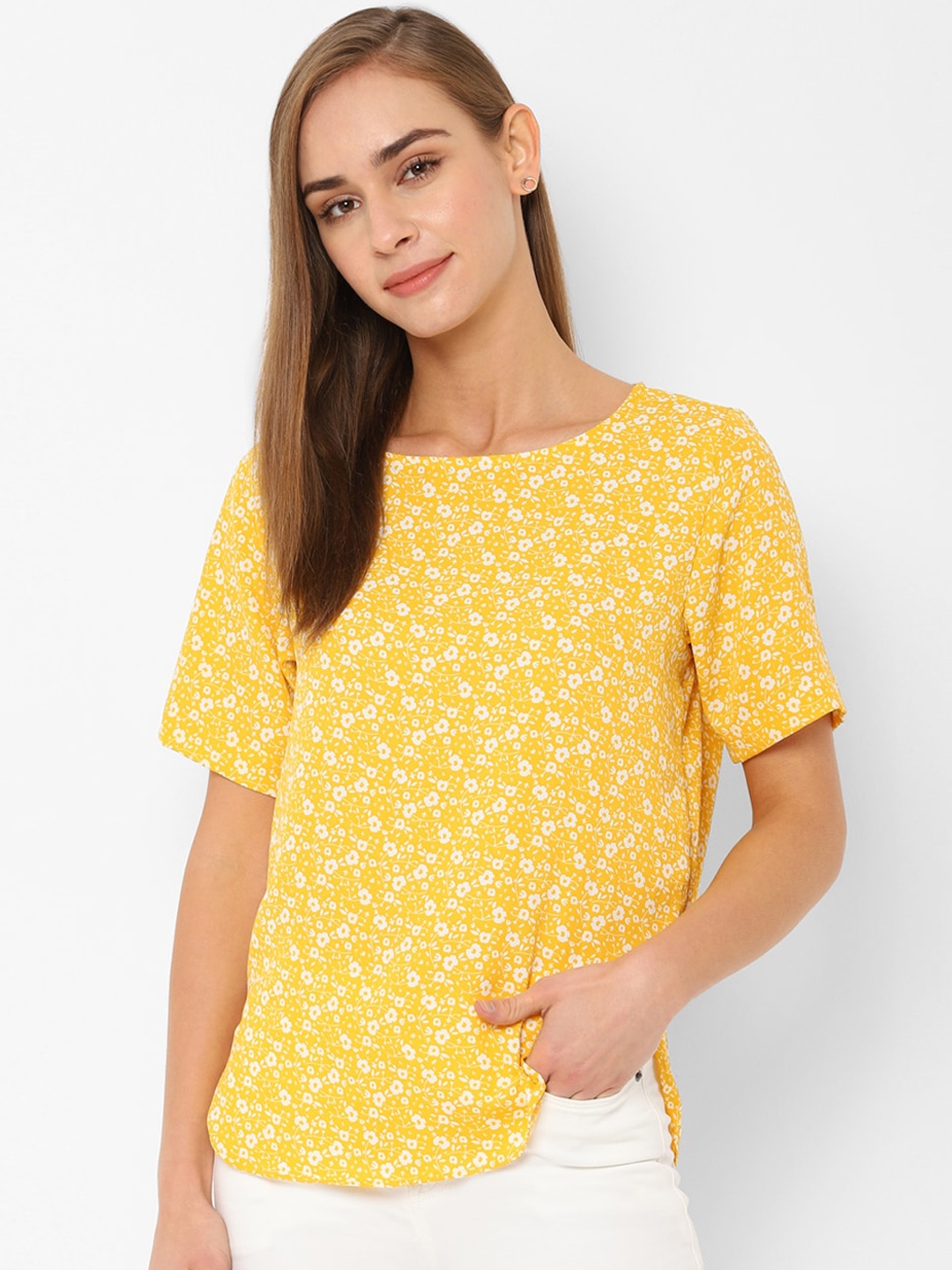 

Allen Solly Women Yellow Printed Top