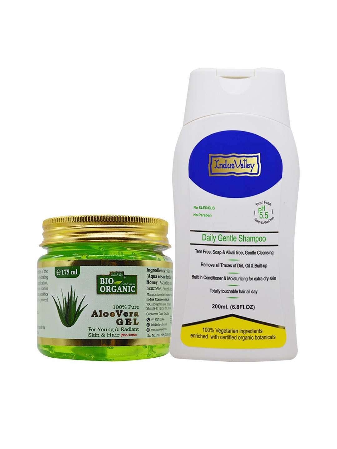 Indus valley aloe veta gel & daily gentle shampoo combo, White
