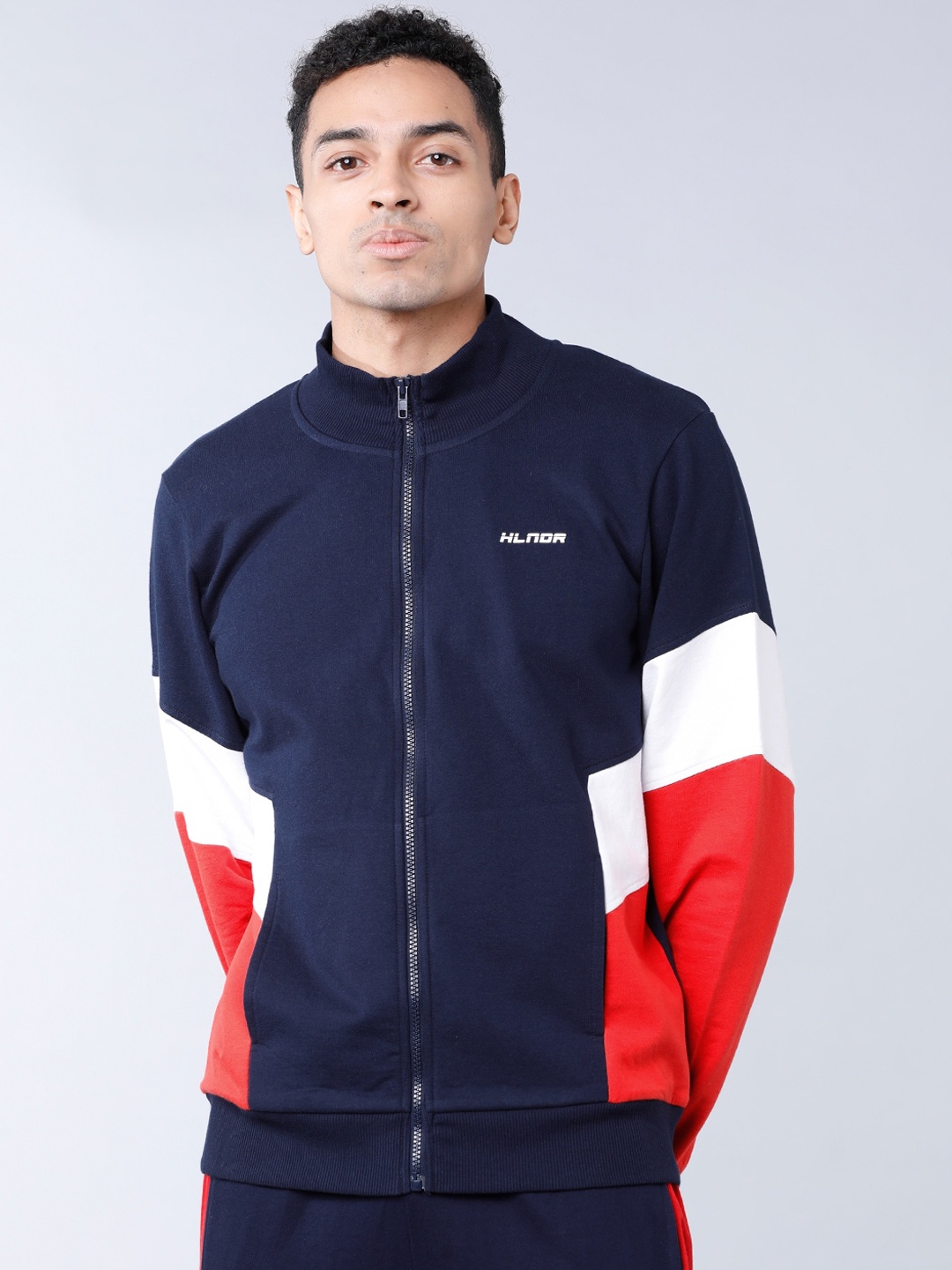 

HIGHLANDER Men Navy Blue & Red Solid Hooded Sweatshirt