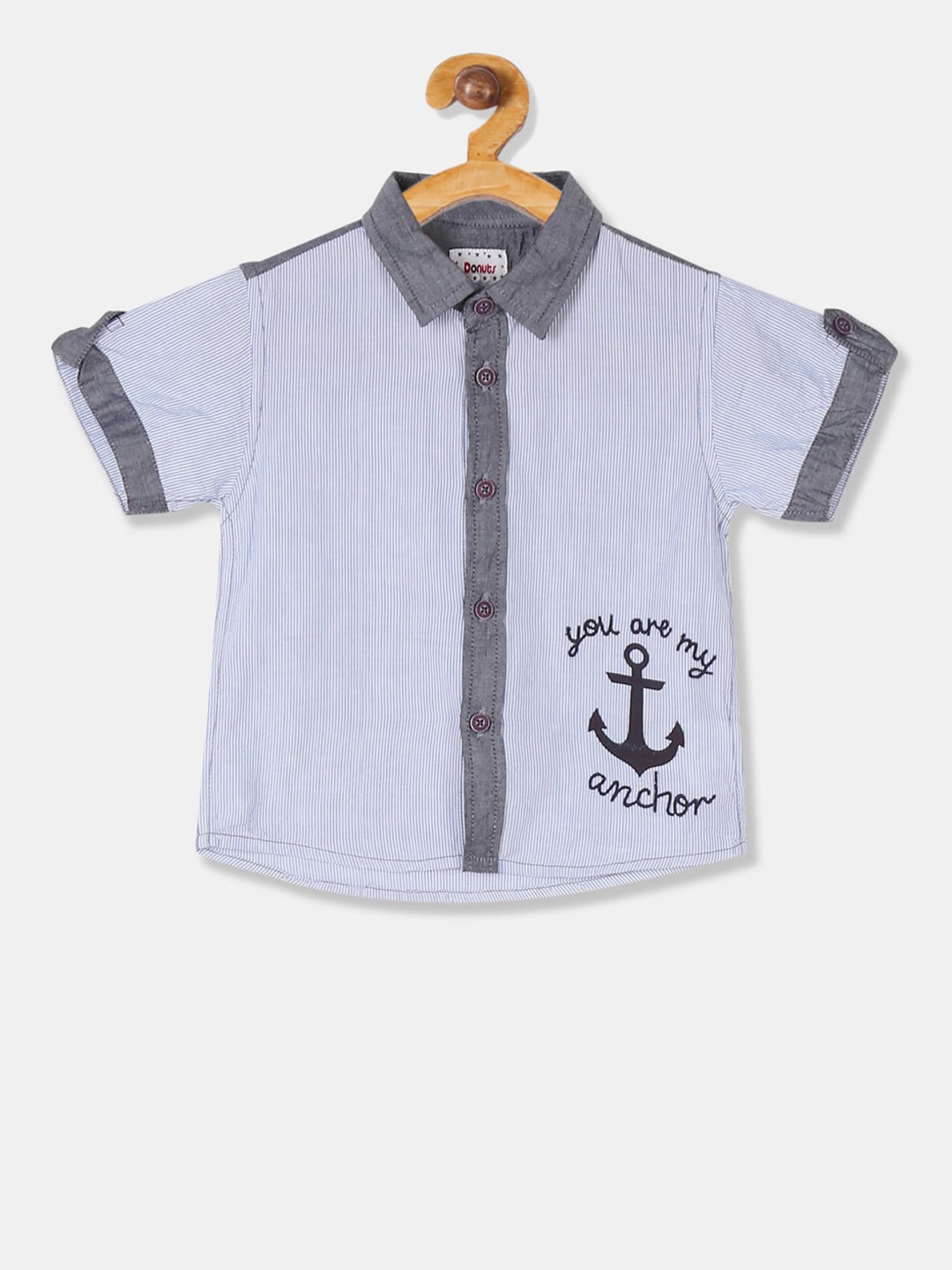 

Donuts Boys Blue & Grey Regular Fit Striped Casual Shirt