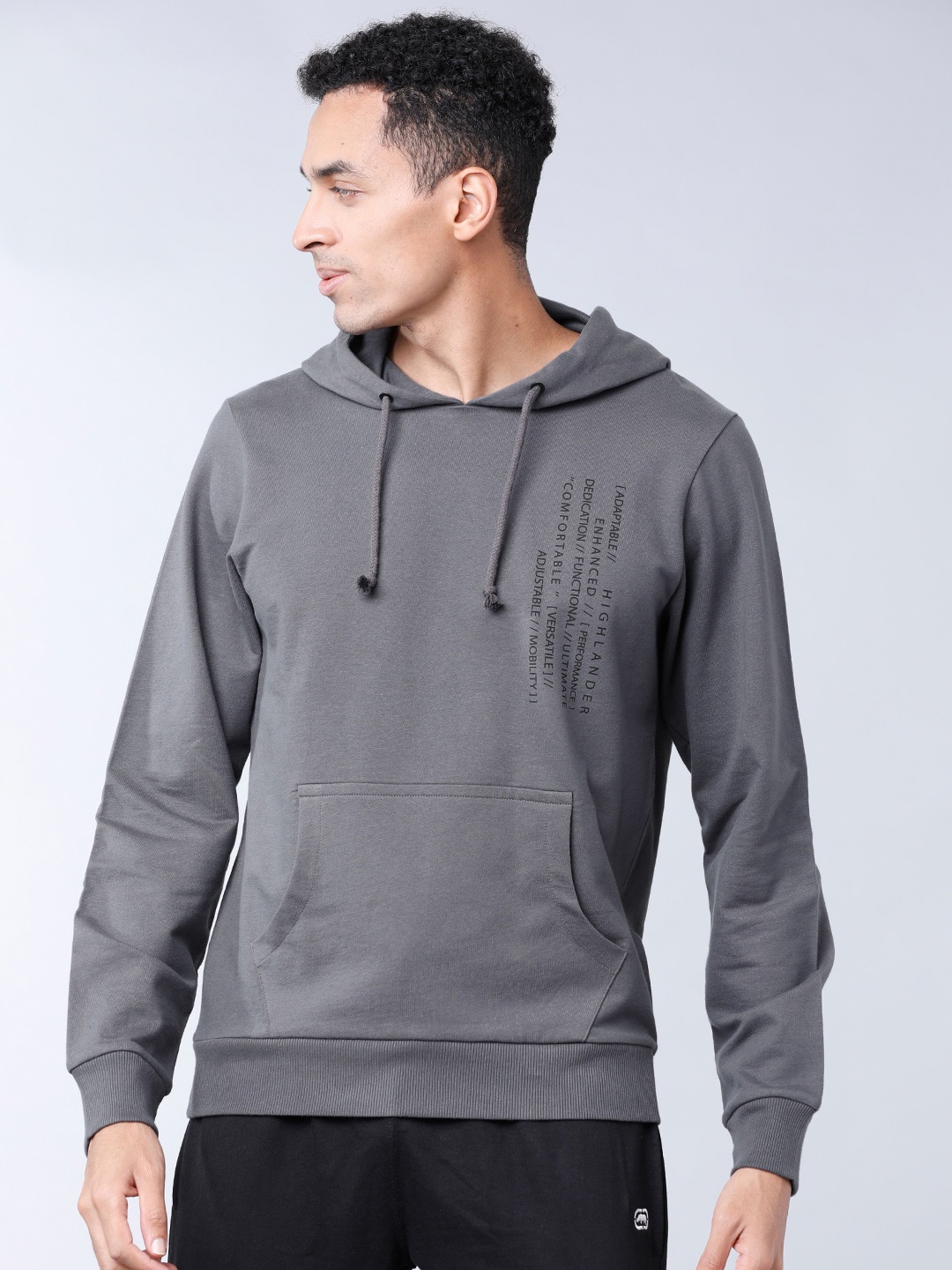 

HIGHLANDER Men Grey Solid Hooded Sweatshirt