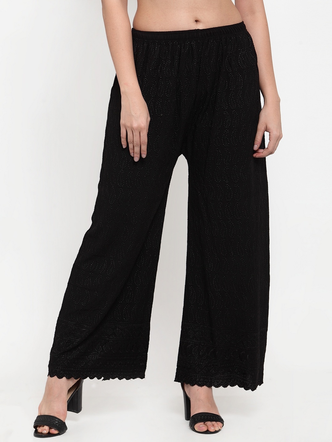 

Miaz Lifestyle Women Black Embroidered Flared Palazzo