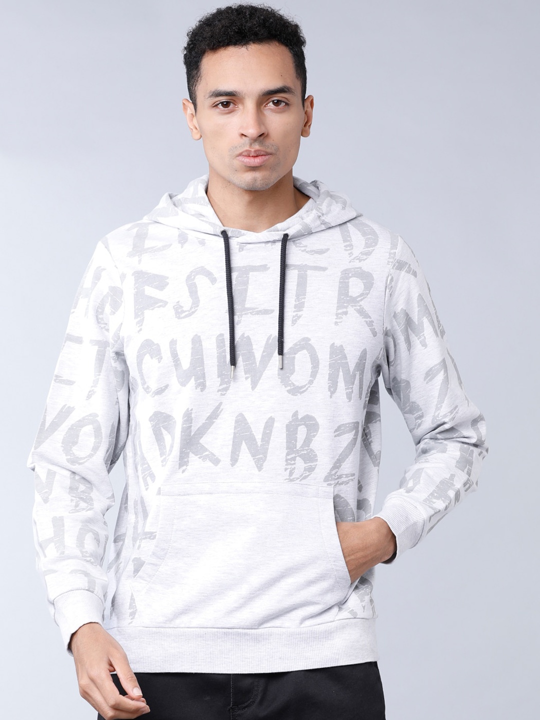 

HIGHLANDER Men Grey & White Printed Hooded Sweatshirt