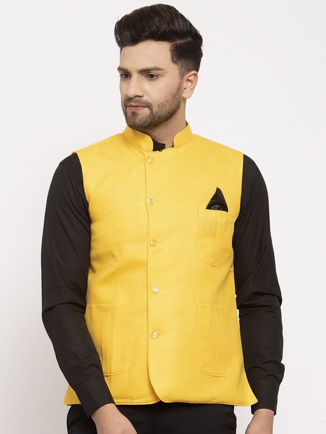 

KLOTTHE Men Yellow Solid Nehru Jacket