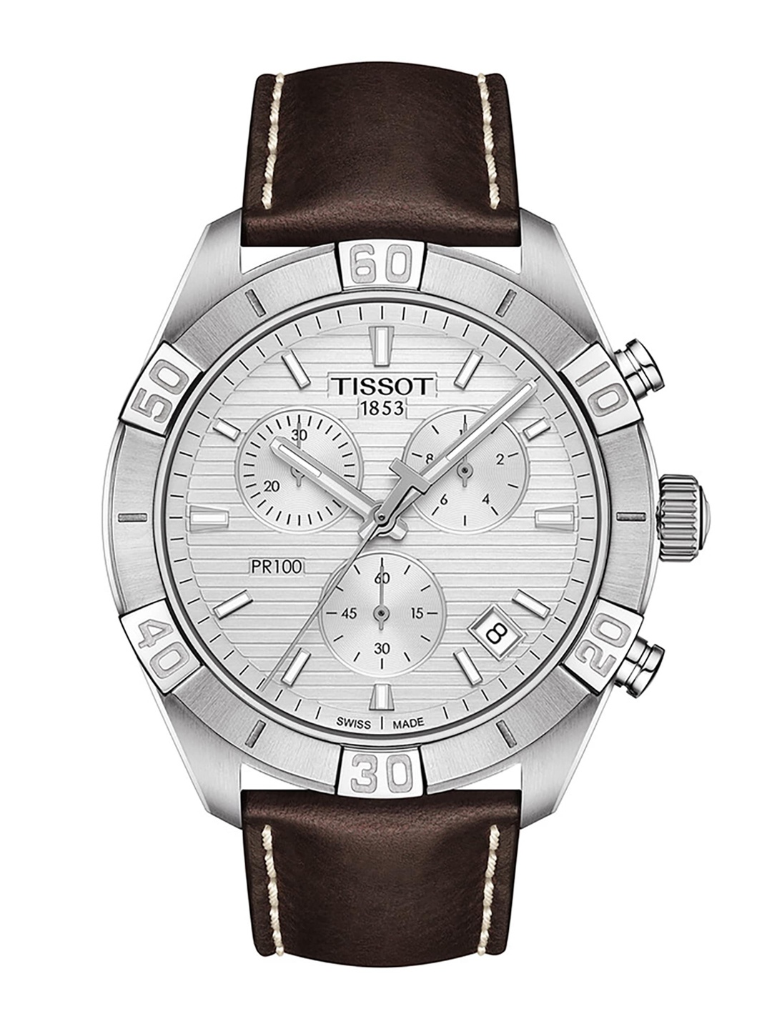 TISSOT Men Silver-Toned & Brown Analogue PR 100 Sport Watch T1016171603100