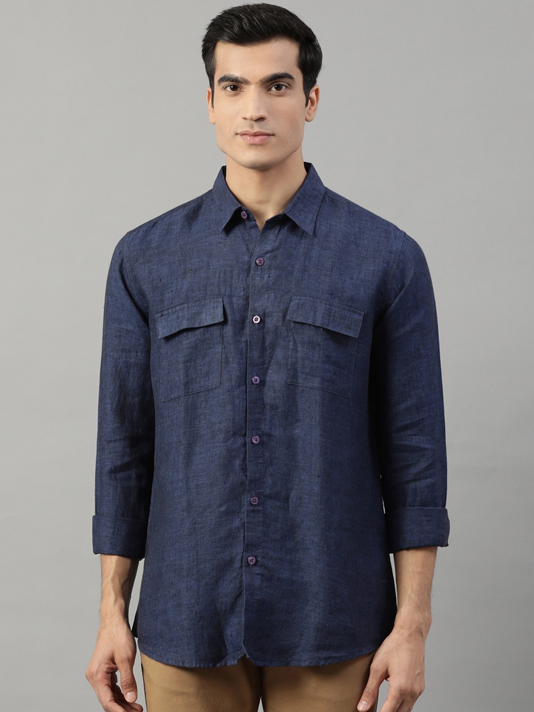 HARSAM Men Navy Blue Regular Fit Self Design Casual Shirt