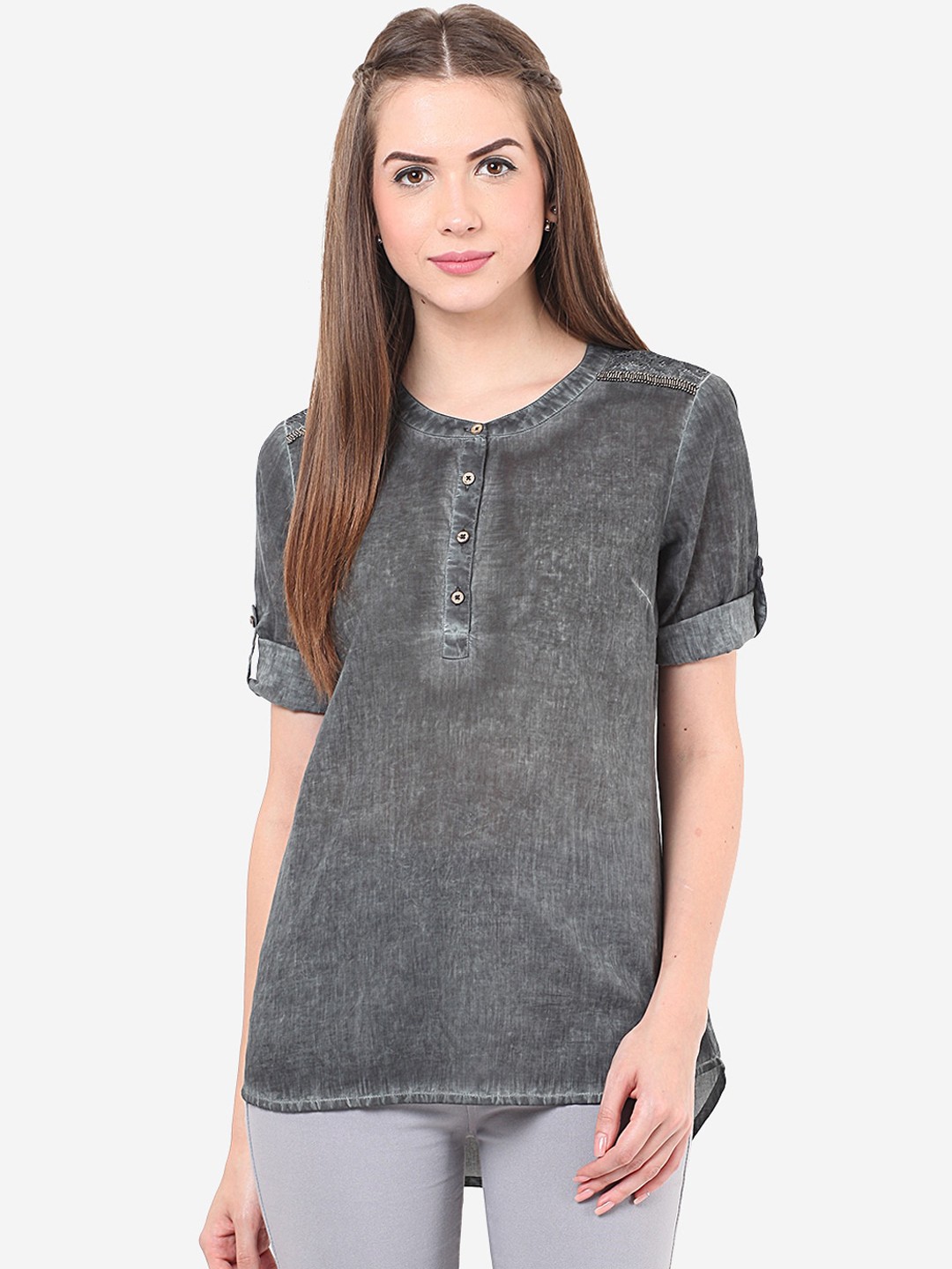 

Porsorte Women Grey Modern Regular Fit Solid Casual Shirt