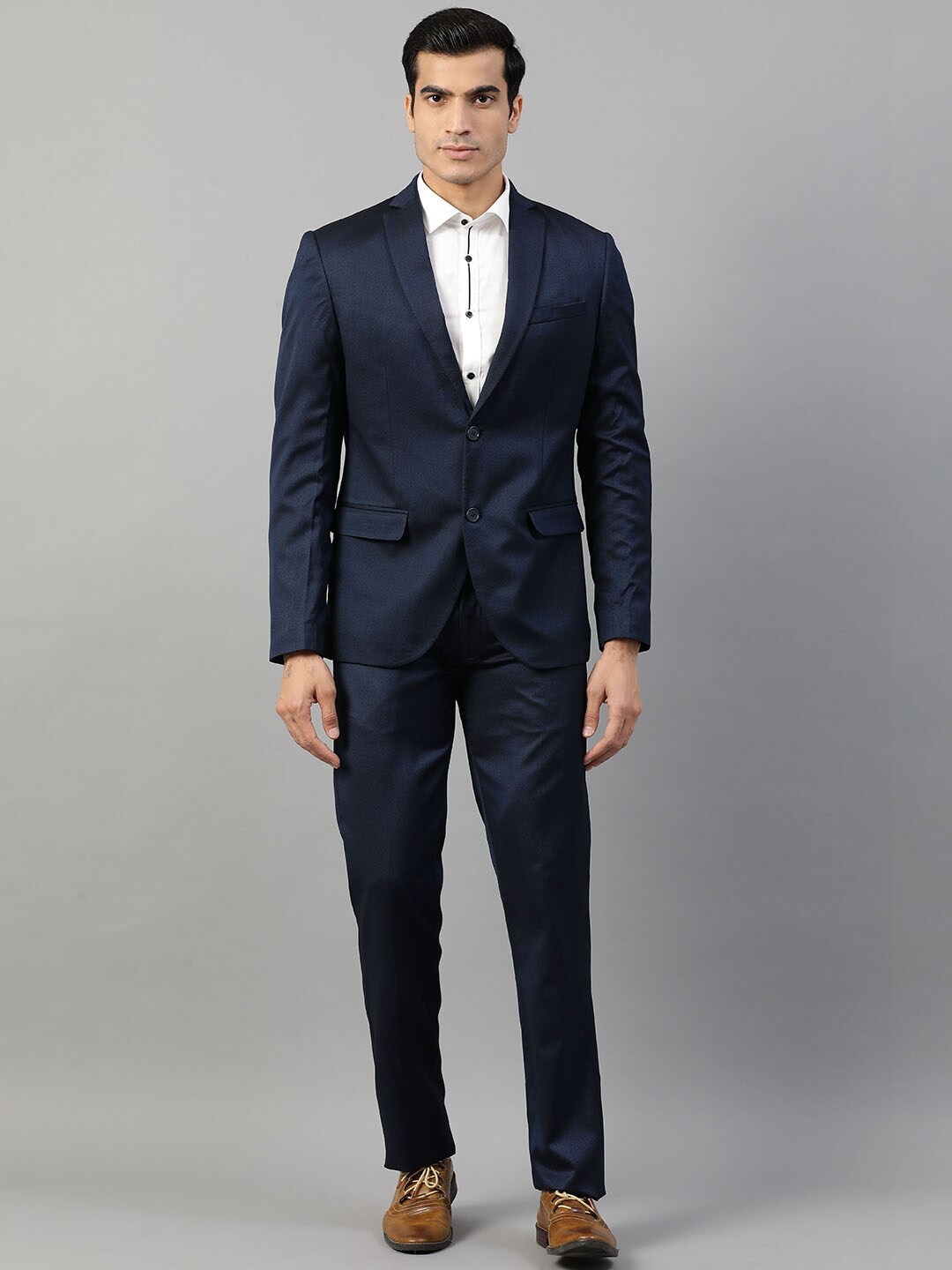 

HARSAM Men Navy Blue Solid Single-Breasted Suit