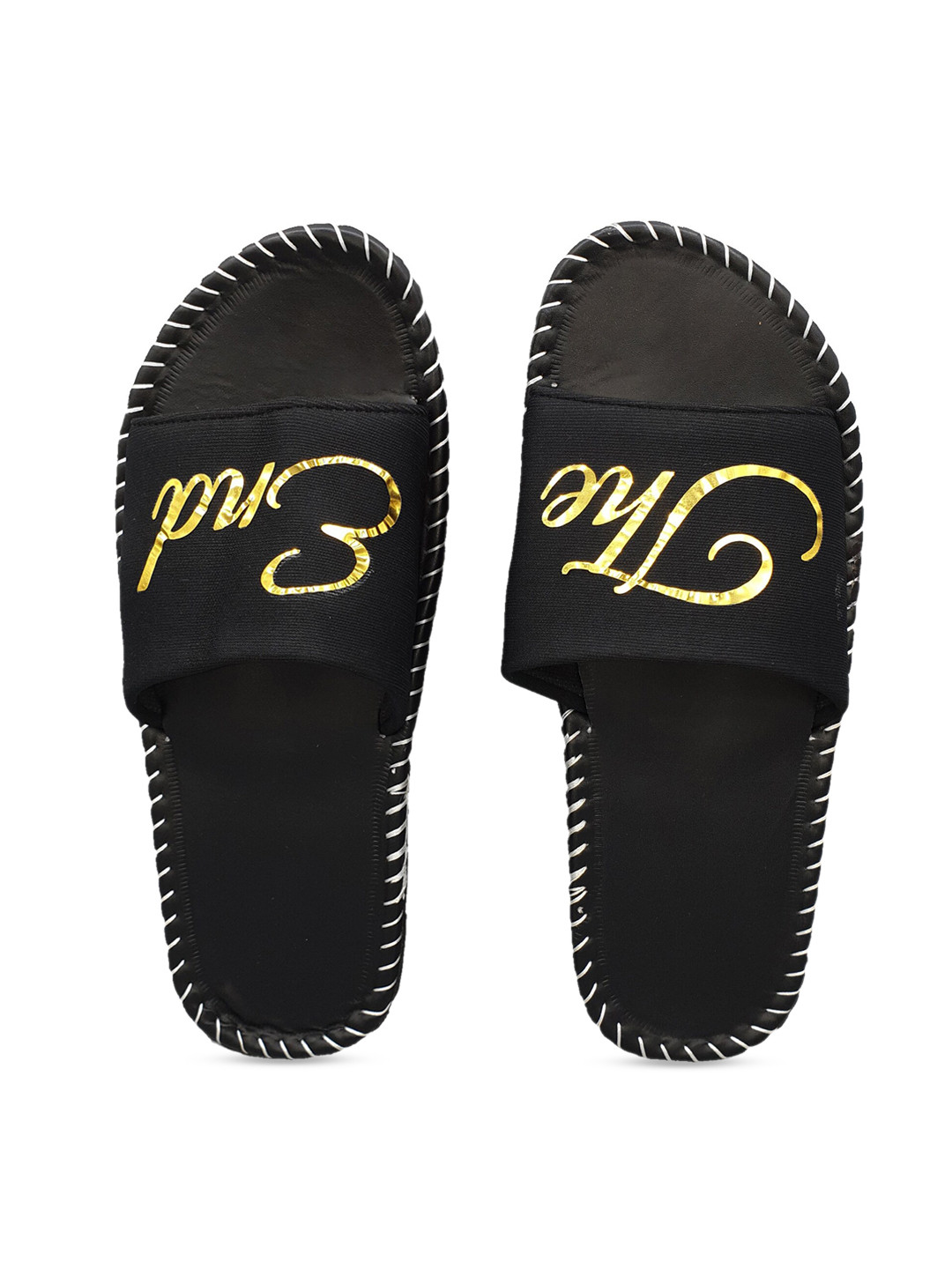 

Pampy Angel Men Gold-Coloured & Black Printed Water Resistant Sliders