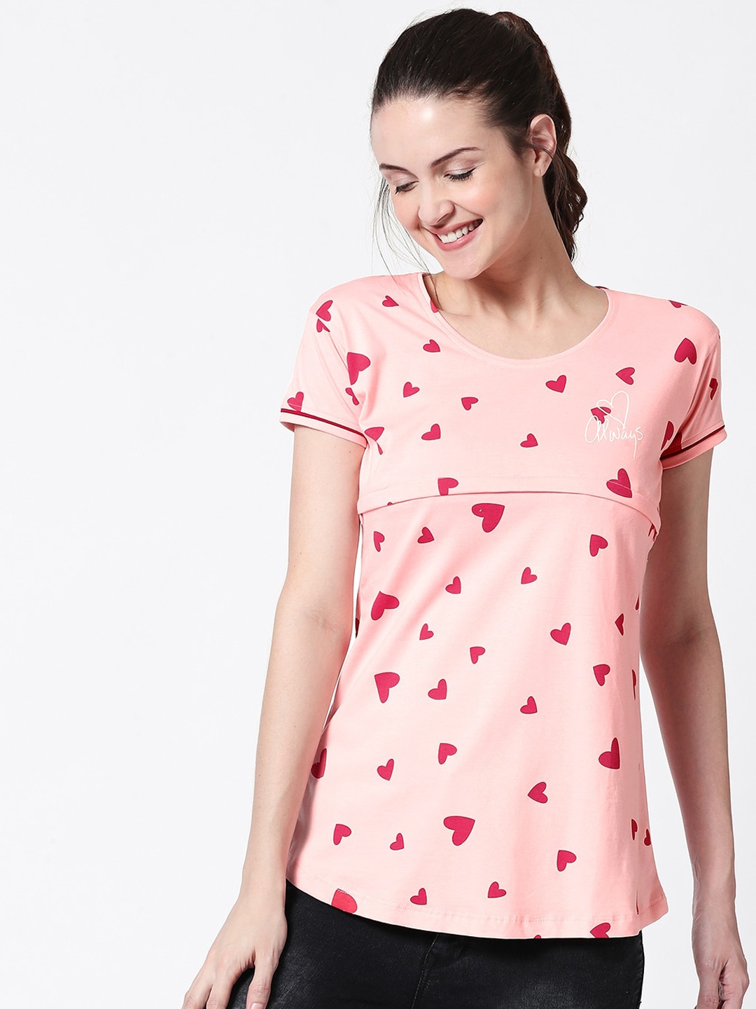 

Zeyo Women Pink Printed Nursing & Feeding Lounge Top