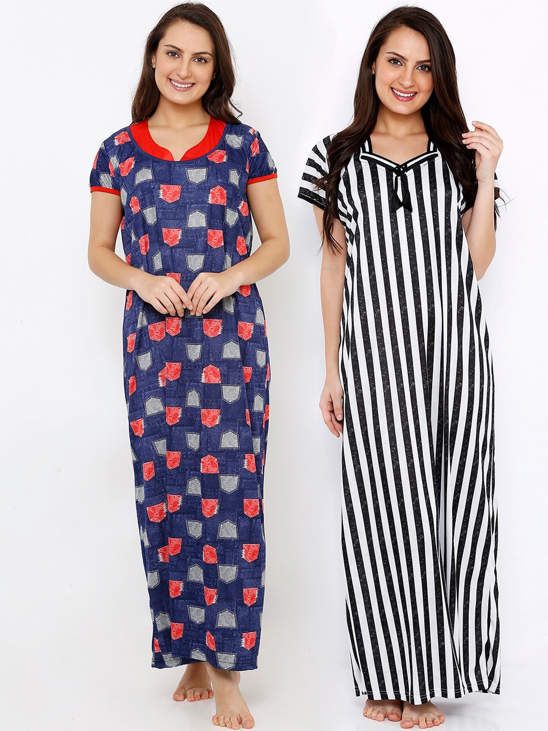 

Pretty Awesome Blue & White Pack of 2 Printed Nightdresses