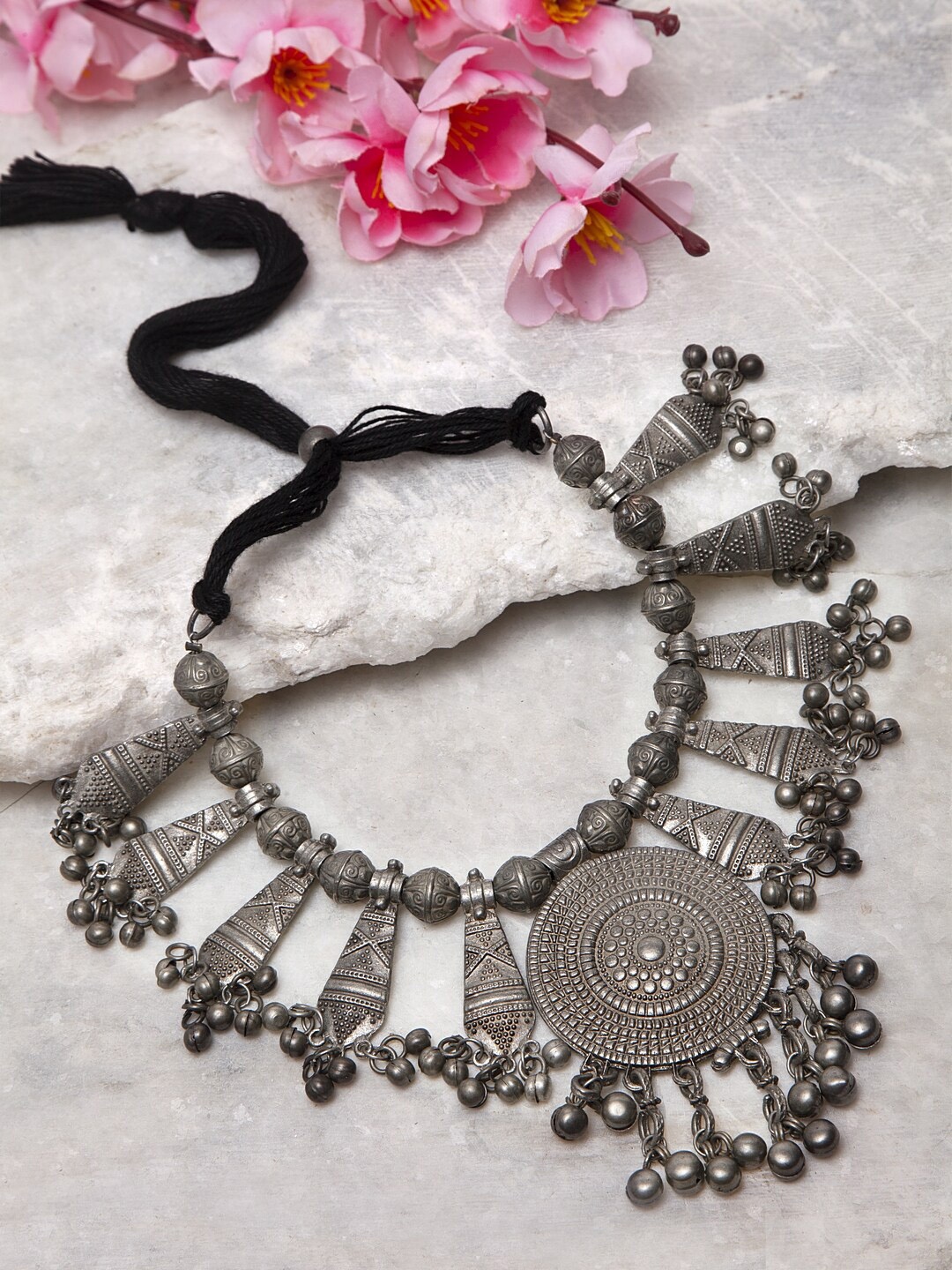 

Moedbuille Silver-Toned & Brass-Plated Handcrafted Afghan Oxidized Choker Necklace
