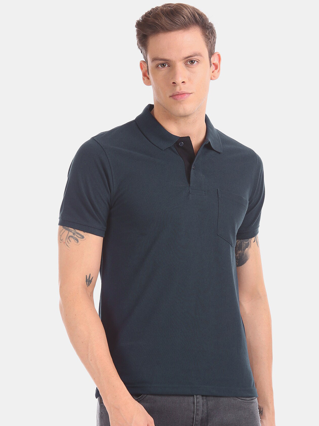 

Ruggers Men Navy Blue Solid Polo Collar T-shirt