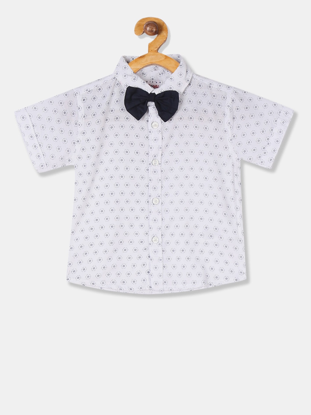 

Donuts Boys White Regular Fit Printed Casual Shirt With Bow Tie