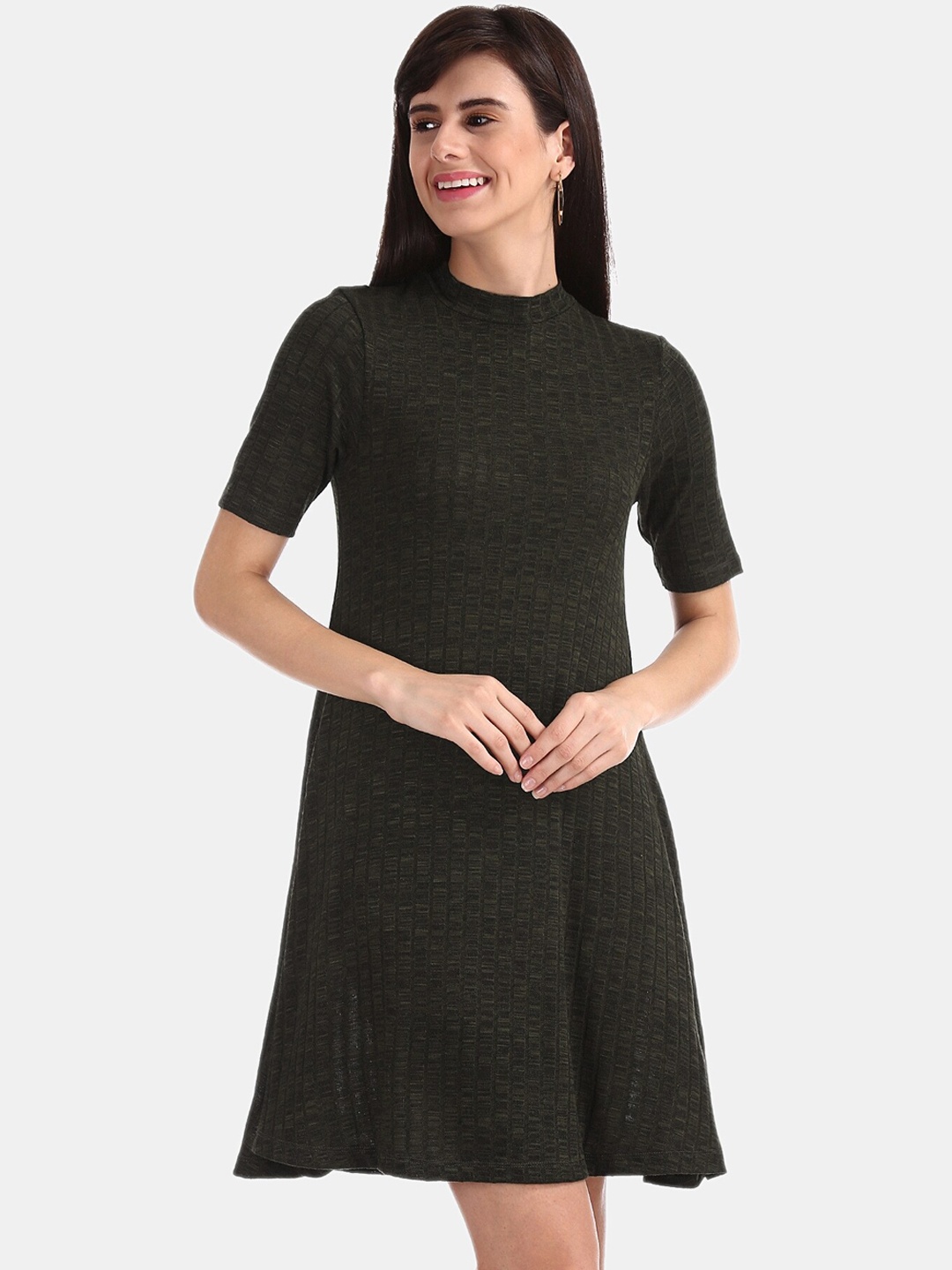 

Sugr Women Olive Green Solid Jumper Dress