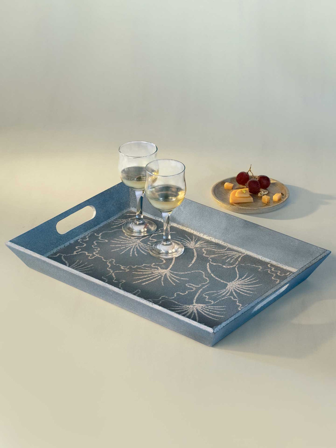 

ellementry Blue Printed Wooden Tray