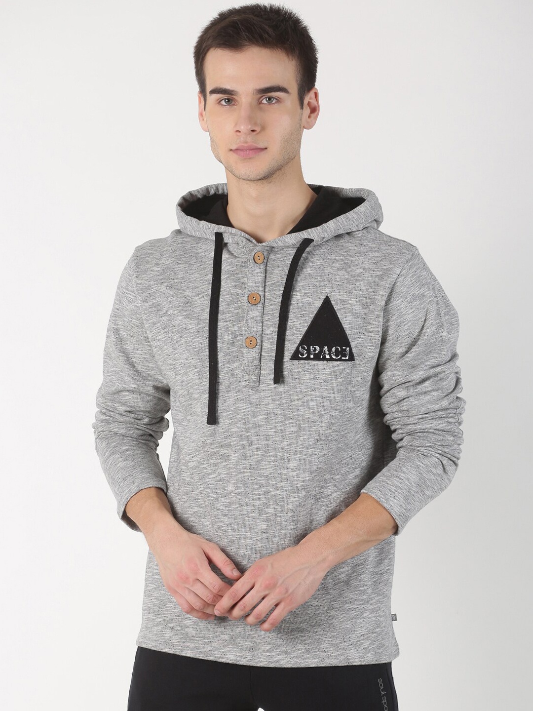 

Soul Space Men Grey Solid Hooded Sweatshirt