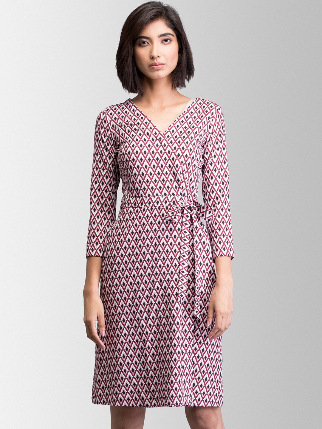 

FableStreet Women Red Printed Wrap Dress