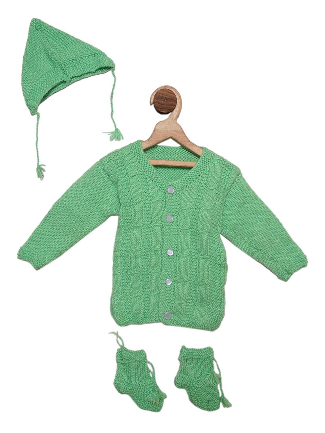 

YK Infants Green Solid Cardigan Sweater Set