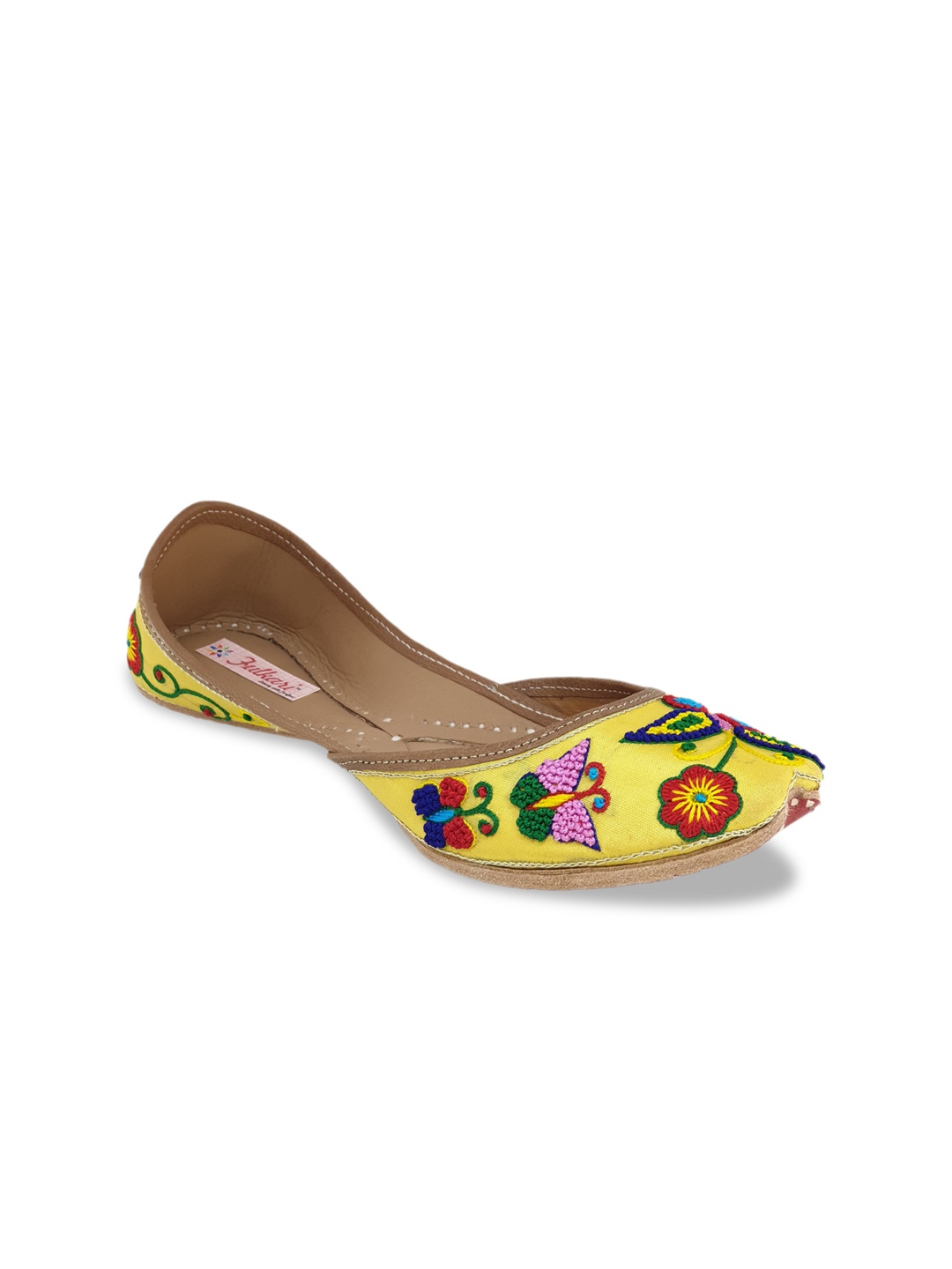 

Fulkari Women Embroidered Ethnic Leather Mojaris, Yellow