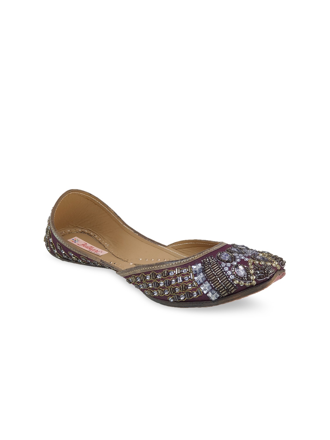 

Fulkari Women Purple Embellished Leather Mojaris