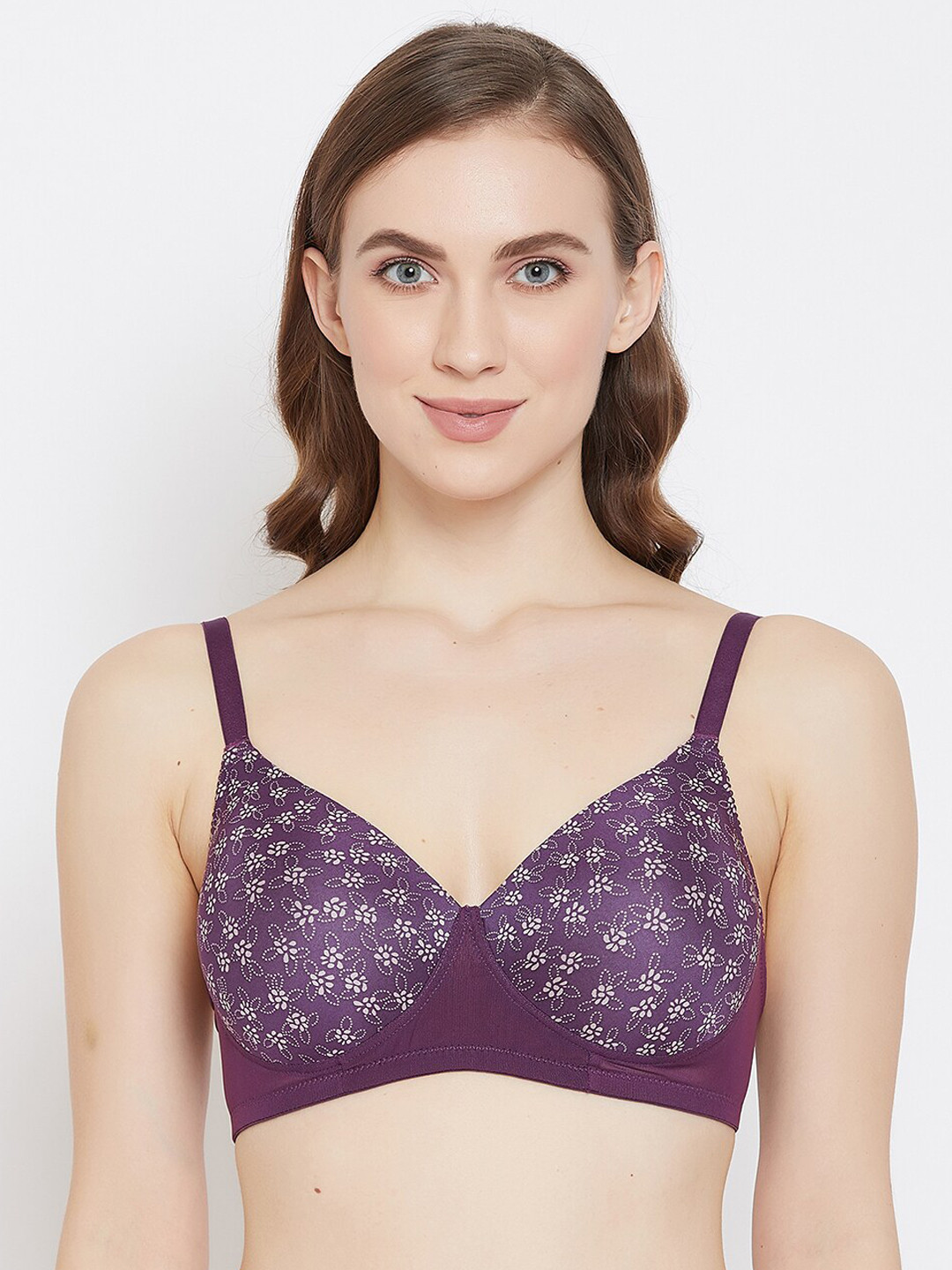 

Clovia Purple Printed Non-Wired Lightly Padded T-shirt Bra BR1866H1542B