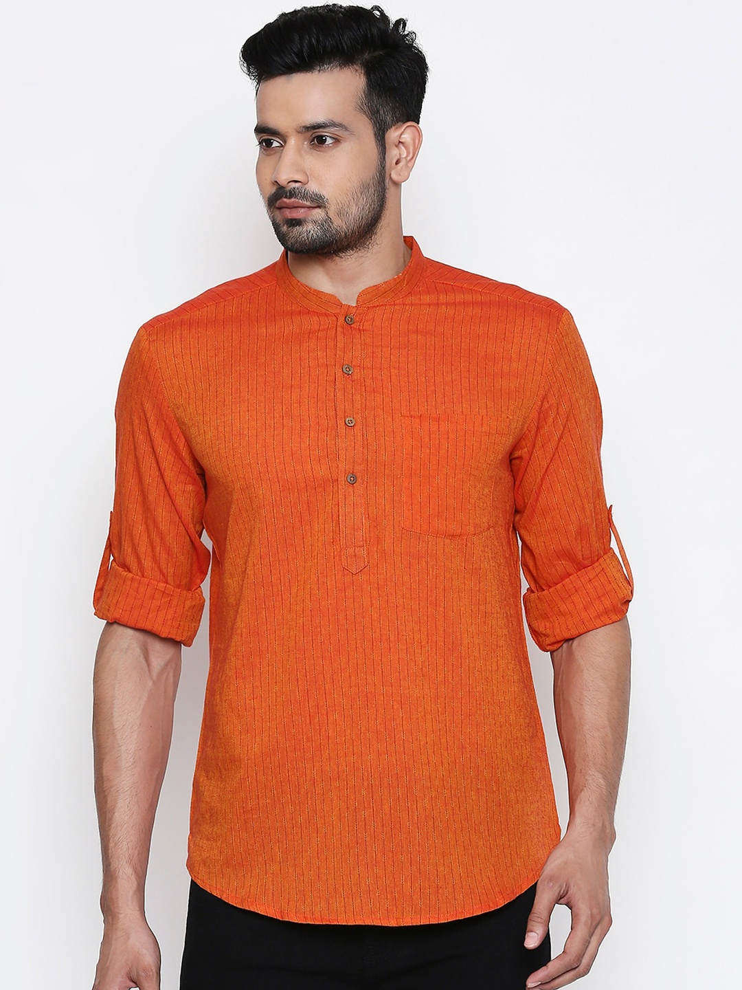 

indus route by Pantaloons Men Rust Orange Solid Straight Kurta
