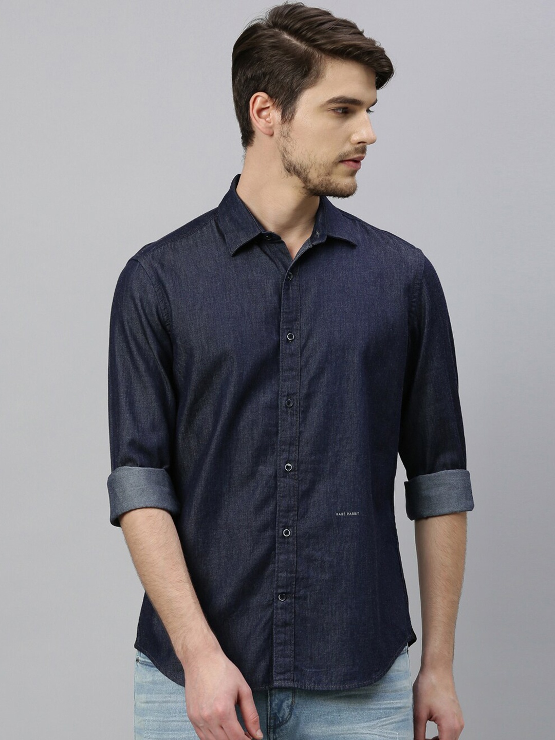 

RARE RABBIT Men Blue Tailored Fit Solid Casual Shirt