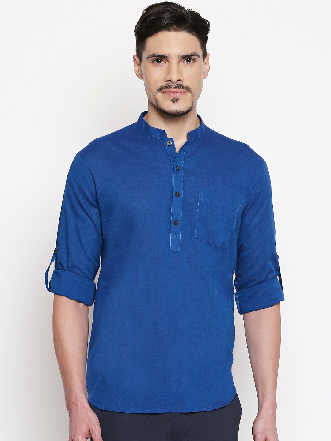 

indus route by Pantaloons Men Blue Solid Straight Kurta
